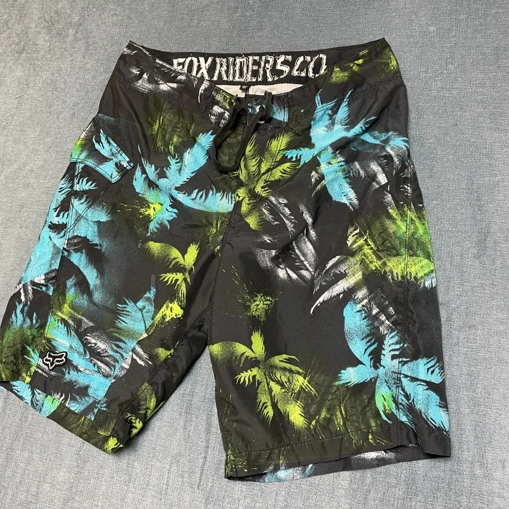 Fox Riders Co. Board Shorts Mens 34 Black Tropical Drawstring Surfing Beach Wear